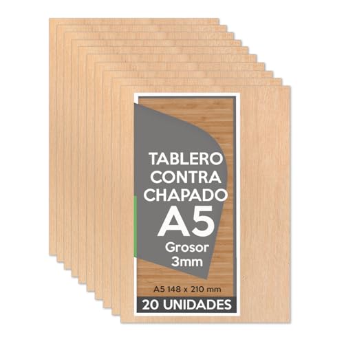 Sperrholzplatte A5, 148 x 210 x 3 mm (20 Platten), Holzbretter für Heimwerken, Basteln, Schneiden, Marketing, Handwerk