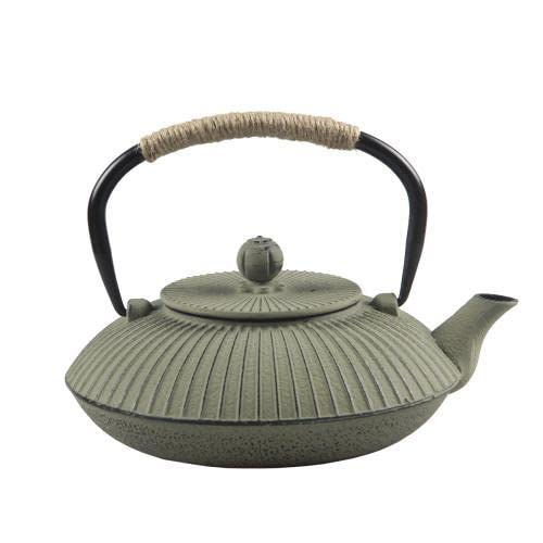 Tetsubin Nambu Ironware, Teapot, Iron Flat Pot, Tea Ceremony, Iron Supplement, Iron Kettle, Direct Flame, Kettle, Iron Bottle, 26.7 fl oz (780 ml) Traditional Crafts (Green B) : Home & Kitchen