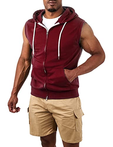 Image of Ohoo Mens Slim Fit Sleeveless Lightweight Zip Up Hooded Sweatshirt Vest Hoodie