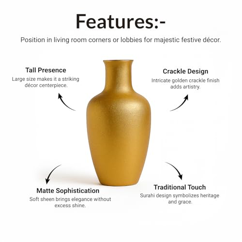 Image of Market99 Metal Flower Holder - Surahi Shape Decorative Vase for Living Room|Golden Crackle Design | Home Decor Accent Piece for Tabletop, Corner, Shelf & Gifting | Timeless Elegance for All interiors