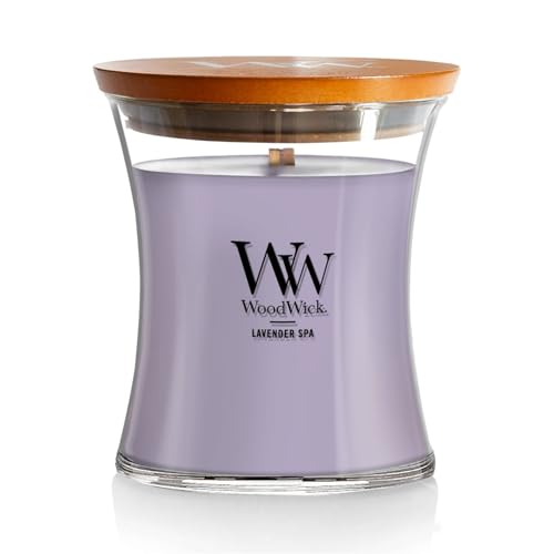 WoodWick Lavender Spa Gifts for Women and Men, 9.7 oz Medium Hourglass Candle with Crackling Wick