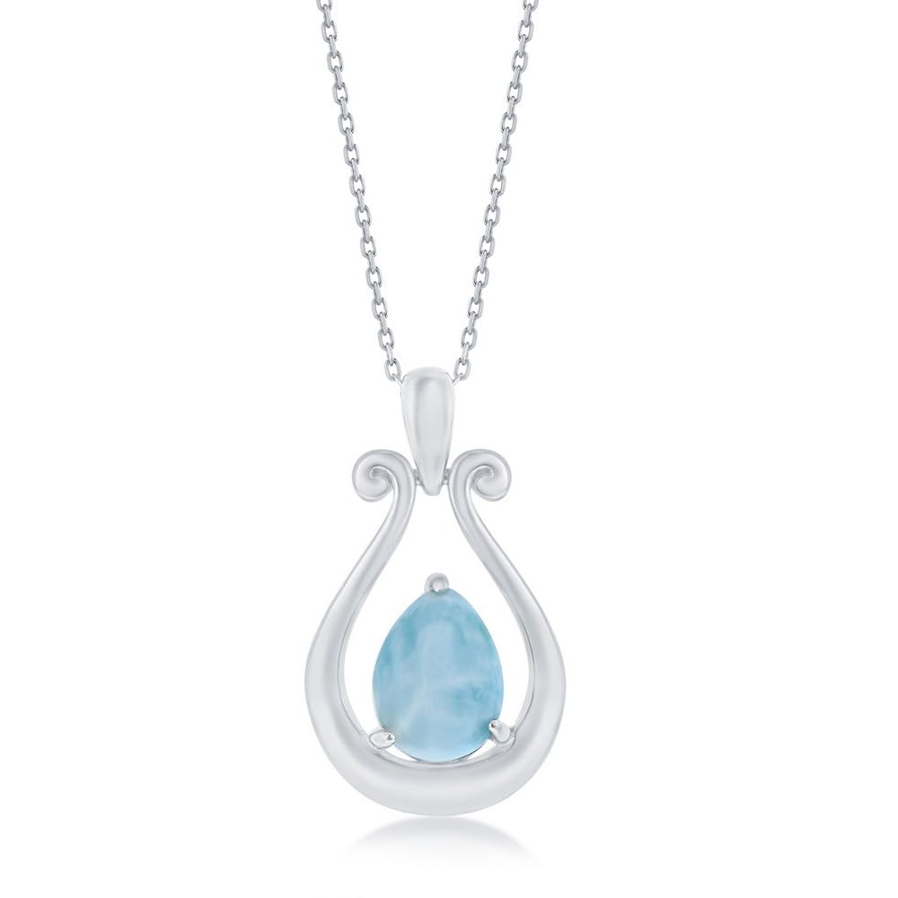 Beaux BijouxSterling Silver Larimar Blue Necklace for Women - Natural Larimar Jewelry - Beautiful Blue Larimar Stones - Pear-Shaped Larimar Necklace for Women