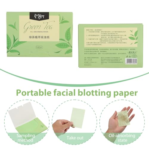 400 pcs Papier Matifiant Visage, Papier Buvard d'Huile, Papiers Matifiants Naturels et Biodégradables, Lingettes pour Peau Grasse, Oil Blotting Paper Portable au Thé Vert – vue 5