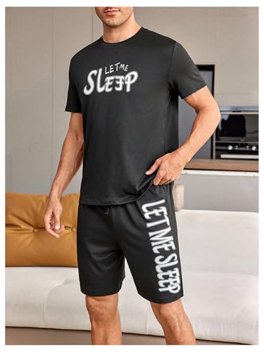 Image of Verdusa Men's Pajamas Set 2 Piece Pjs Sets Short Sleeve Letter Print Tee and Short Lounge Set