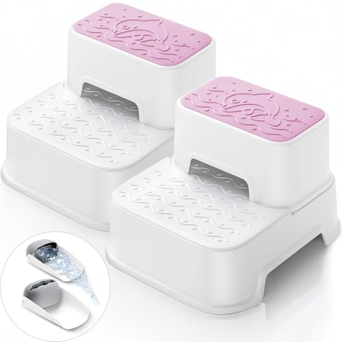 MangoHood 子供用2ステップスツール - ダブルアップ幼児用スツール 多機能トイレ 踏み台 子供用滑り止めステップスツール バスルームシンク/トイレトレーニング/キッチン用 (ピンク-2パック)の商品画像（Amazon）