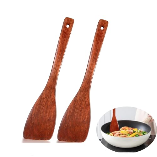 Espátulas de Madera para Cocinar,2 Pcs Espátula de Madera Antiadherente para Cocinar Espátula de Cocina de Madera con Mango Largo Utensilios de Cocina Madera para Ollas y Sartenes Antiadherentes