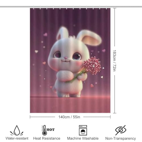 Rideau de baignoire polyester 140x183 cm avec rideau de douche lapin lavable - 4