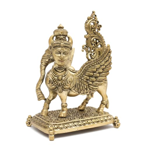 Image of Brass Flying Kamdhenu Cow Idol, Vastu Remedy for Prosperity (9 cm, 125 g)