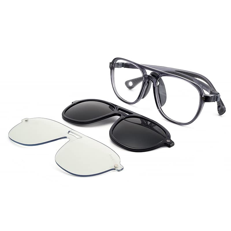 RADARKids Stylish Flexible Grey Aviator Eyeglasses With Dual Clip On