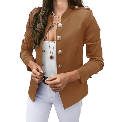Blazer Court en suédine Stretch Douce pour Femme, Manches Longues, Coupe Courte, Style Business Casual, Couleur Camel, Taille S
