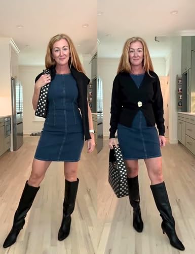 Image of Daacee Women's Sleeveless Denim Mini Dress Sleeveless Waist Tucks Zipper Short Tank Jean Dresses Concert Outfits