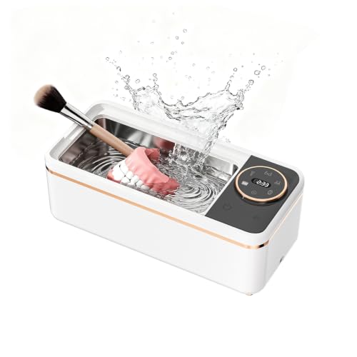 Ultrasonic Jewelry Cleaner, 48KHz Professional Ultrasonic Cleaner for Eyeglasses, Rings, Retainers, Dentures, Jewelry Cleaner Ultrasonic Machine with 6 Timer Modes &amp; 304 Stainless Steel Tank (White)