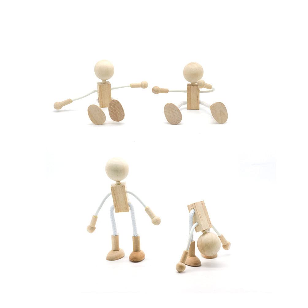 EXCEART 4Pcs Wooden Peg Dolls - Unfinished Adjustable Robot Figures for DIY Craft Painting Creative Art Projects, Desktop Decoration - Image 4