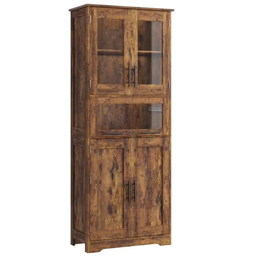 EcoSummer Narrow Bathroom Storage Cabinet, 67' H Tall Slim Cabinet with Glass Doors and Adjustable Shelf, Freestanding Slim Cupboard