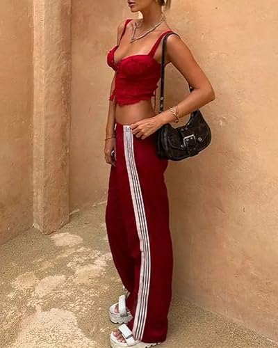 Striped Track Pants for Women Y2K Elastic Waist Wide Leg Sweatpants Teens Vintage Preppy Cute Parachute Pants Streetwear3