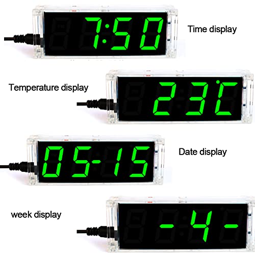 DIY Electronic Clock kit 4 Digital Tube Green LED time Week Temperature Date Display with Shell DIY sodering Project