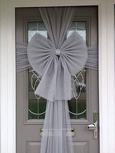Sizi Deluxe Fabric Door Bow & Ribbon Kit Large Christmas Front Door Window Decoration Wrapping Wreath Bow Xmas Baby Shower Wedding Birthday Party (Silver), 58cm