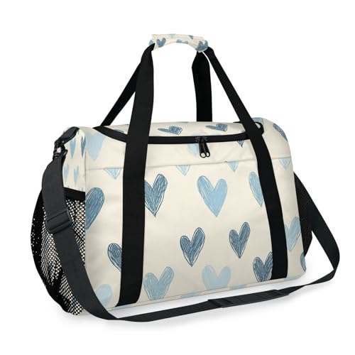 Love Blue Hand Drawn Travel Duffel Bag Weekender Overnight Bags for Women Men Foldable Waterproof Tote Bag with Trolley Sleeve2