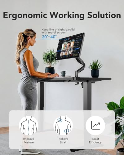 Image of HUANUO 59x30 Inch 3-Stage Legs Electric Standing Desk, Large Height Adjustable Office Desk with Brushless Motor, Stand Up Desk with 4 Memory Presets & 2 Hooks, Computer Desk for Home Office, Black