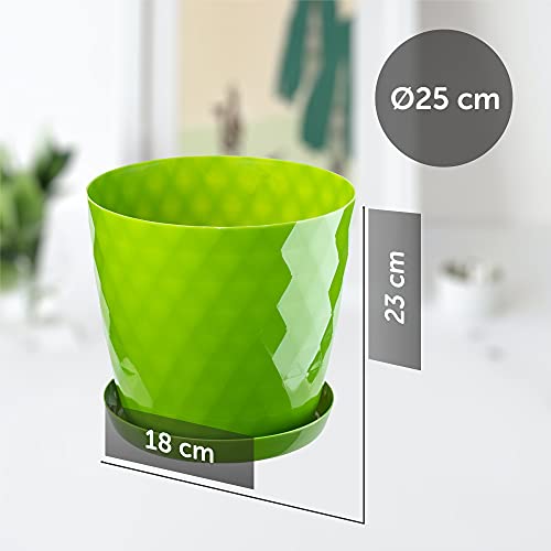KADAX Blumentopf mit Untersetzer aus Kunststoff Ø25cm, Grün, Pflanzkübel für Innen- & Außenbereich… – Ansicht 2