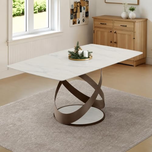 Image of Wakefit Mochi Dining Table - Alaska White - 6 Seater I Marble Finish I Vitrified Tile Top I Alaska White