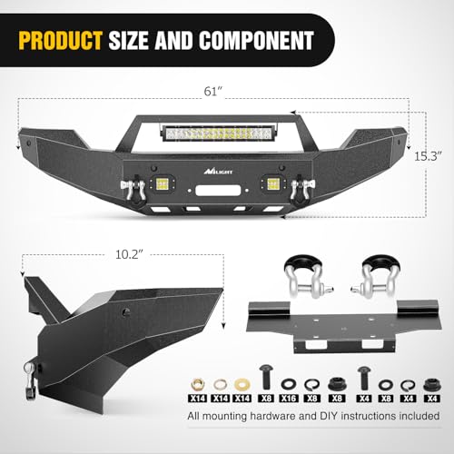 Image of Nilight Front Bumper Compatible for 2011 2012 2013 2014 2015 2016 Ford 3rd Gen F250 F350 F450 with Winch Plate Sensor Holes 3 LED Lights and D-rings