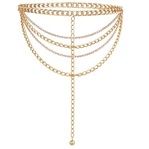 1 Psc Premium Multilayer Rhinestone Chain Belt, Cuban Crystal Sparkly Belly Chains Gold Sparkly Waist Chains, Fashion Body Chain Jewelry Accessories for Women-image-37