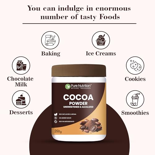 Image of Pure Nutrition Cocoa Powder Without Sugar | Cacao Powder Unsweetend | Coco Powders | Cocoa Powder for Cake, Beverages & Desserts |100% Plant Based & Alkalized | Rich Flavor & Aroma | No Added Sugar - 250g