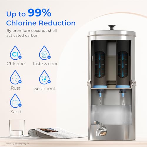Image of Waterdrop TK-AD Alkaline Gravity Water Filter System, Increase PH, Reduces Lead and Chlorine, with 2 Black Carbon Filters and Metal Spigot for Home, Camping, Travel, Emergencies, 2.25G