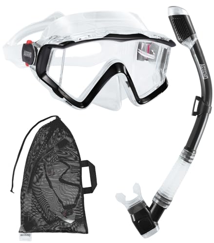 Aegend Snorkeling Gear for Adults Youth Kids, Snorkel Mask with Top Dry Valve - Panoramic View Anti-Leak and Anti-Fog with Mesh Bag for Snorkeling, Scuba Diving, Freediving & Swimming