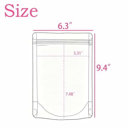Image of 50 Pcs Resealable Packaging Bags, clear stand up food pouch bags with resealable lock seal zipper for Packaging Products,Nuts,Snack,Tea,Spices,Pet Food and Soaps (6.3x9.4inch)