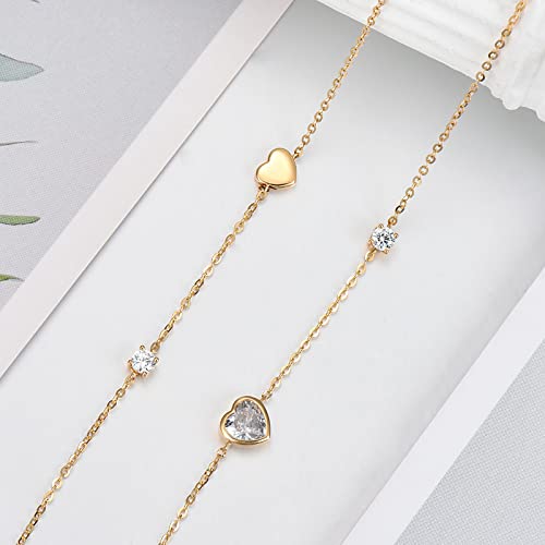 14K Real Gold Heart Layered Bracelet for Women Yellow Gold Heart Bracelet Fine Jewelry Birthday Anniversary for Girlfriend Wife4