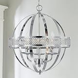 MO&OK 3-Lights Chandeliers Industrial Globe Metal Pendant Light Modern Chrome Sphere Lighting Fixtur