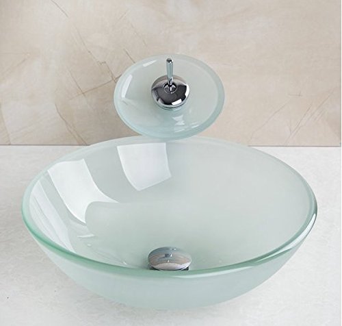 Lavabo en verre trempé Gowe rond givré avec robinet en laiton