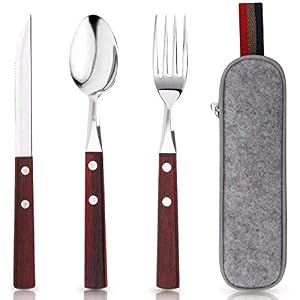 Bewbow Edelstahl Reisebesteck Set Holzgriff Schwarz