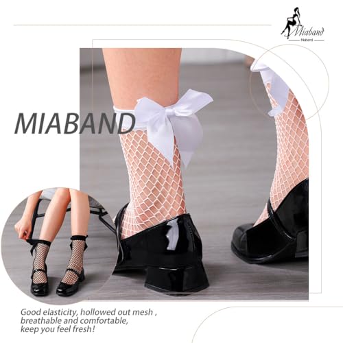 Fishnet Sheer Socks Bow Mesh Net Socks Elastic Hollow Short Sock for Women 2 Pairs2
