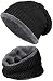 warm gefütterte Beanie + Schal mit Teddy-Fleece Fütterung mit Flechtmuster Wintermütze Einheitsgröße für Damen & Herren Mütze (4A) (Schwarz/Dunkelgrau)