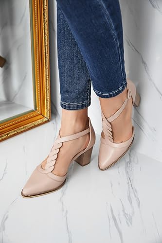 Image of Coutgo Womens Block Chunky Heels T Strap Pointed Toe Work Dress Shoes
