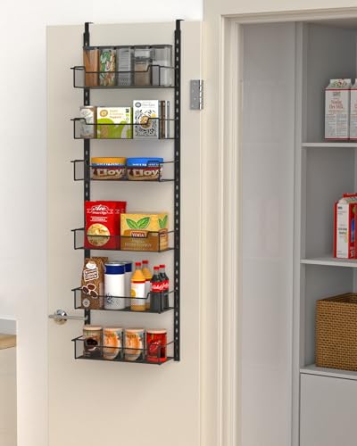 VyGrow 12.3' W Narrow Over the Door Pantry Organizer, 6-Tier Over the Door Organizer with Adjustable Basket, Pantry Door Organization for Pantry Kitchen Storage Room Spice Rack, Black