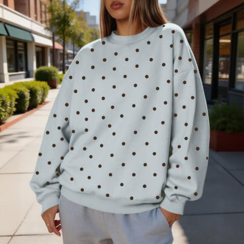 Polka Dot Shirts for Women Trebdy Crewneck Long Sleeve Polka Dot Sweatshirt - image 2