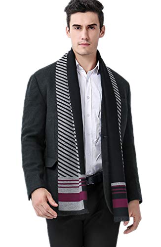 Mens Soft Scarf For Autumn And Winter?Simple And Elegant Long Thick Plush Scarf (Gray White) (Lattice)