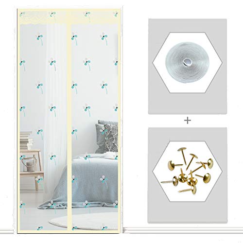 Preisvergleich Produktbild KKLTDI Magnet fliegengitter tür Mesh vorhang, Durchsichtige Mit Klettver Haustierfreundlich Automatisch zu Für Französische tür-Beige 90x205cm(35x81")