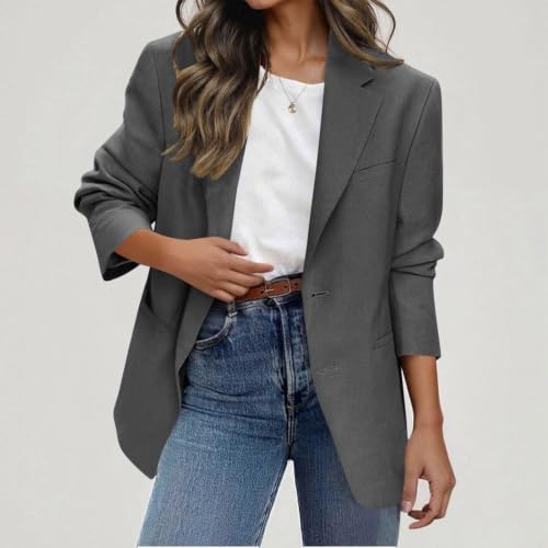 Loinjsnktng Womens Blazers Dressy Casual with Pockets Long Sleeve Open Front Button Blazer Office Travel Lapel Suit Jackets Grey - image 2