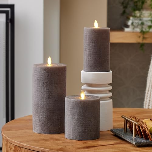 Luminara 995967 Chalky Linen Charcoal Gray Flameless Candle Moving Flame Real Wax Flat Top Led Pillar thumb #6