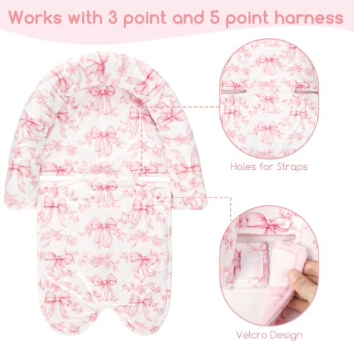 Image of Baby Car Seat Head Support for Newborn, 2 in 1 Infant Car Seat Head Body Support with Strap Pads, Soft Stroller Cushion Pillow Insert for Girls, Fits for Stroller, Swing, Pink Bow & Flowers