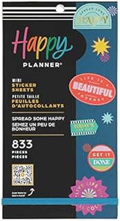 Happy Planner Sticker Pack for Calendars, Journals, and Diary Planners, Multicoloured Scrapbook Accessories, Bright Travels Theme, Classic Size, 30 Sheets, 680 Total Stickers