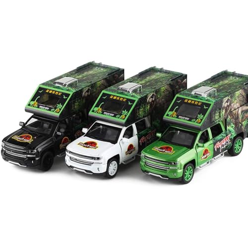 Image of DEUSON ECOM 1:32 Diecast Car Model Die Cast Metal Car Jurassic Dinosaurs World Transport Truck Light Sound Openable Door Pull Back