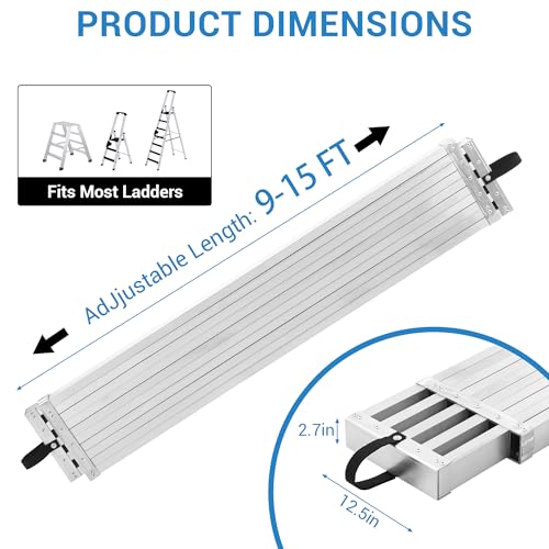 Image of 9-15FT Aluminum Telescoping Plank, 440Lbs Capacity, Extension Scaffolding Plank with Skid-Proof Platform Scaffold Ladder Accessory