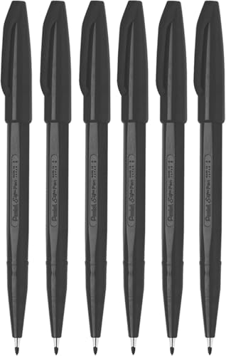 Pentel Sign Pen S520 original noir Couleur Marqueurs pointe fibre fine 2 mm pointe 1 mm Line largeur (Lot de 6)