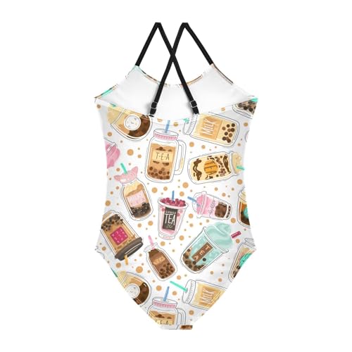 susiyo Girls One Piece Swimsuits Taiwanese Boba Pearl Milk Tea Bathing Suit Quick Dry Beach Swimwear for Toddler Girl 3-10T2